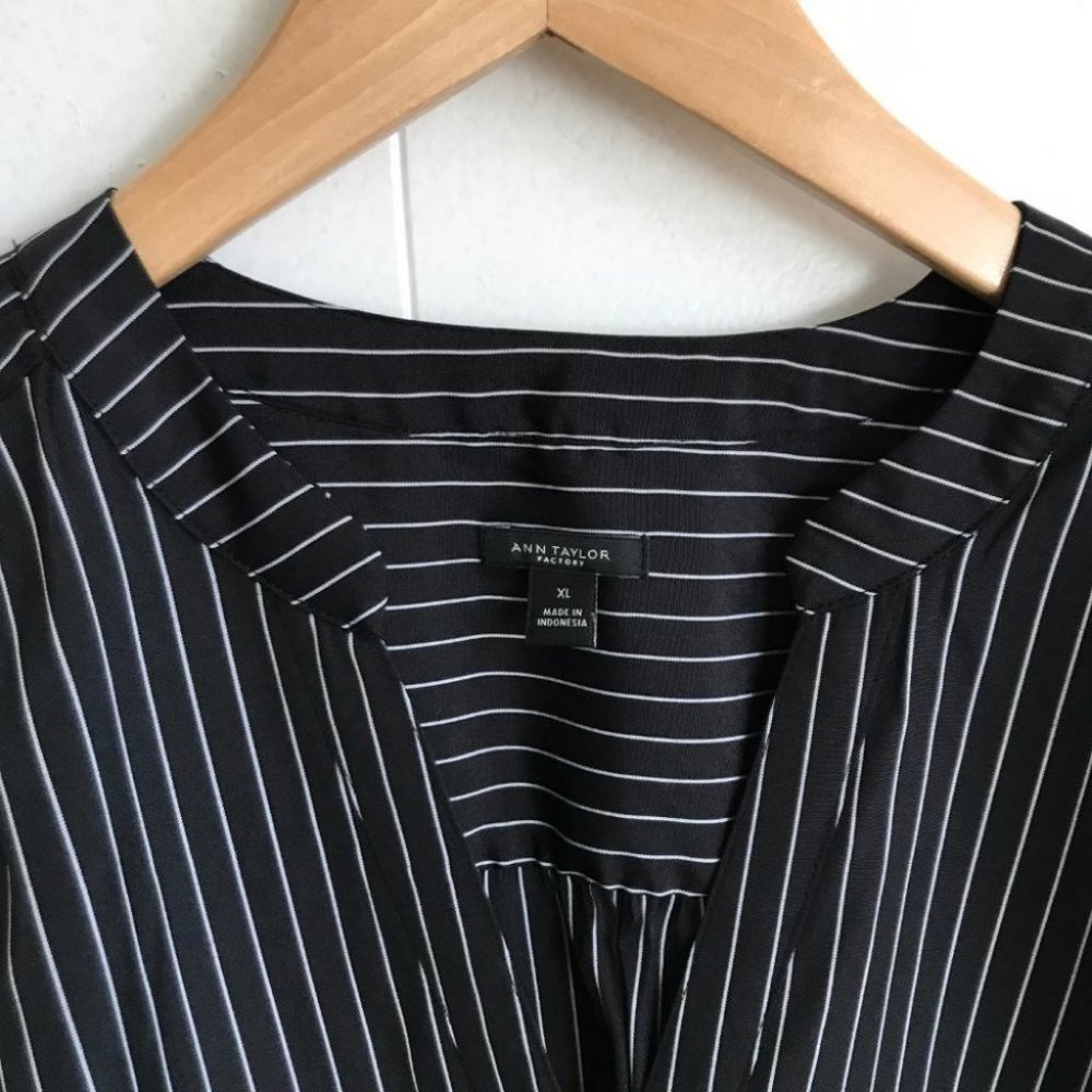 Ann Taylor Black and White Striped Button Top! - Picture 3 of 5
